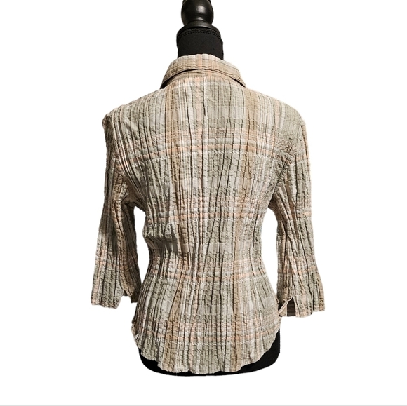 Dressbarn Earthtone Colored Crinkle Style Button Up Blouse Size M - Picture 2 of 8